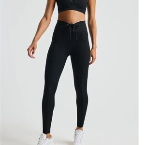 Year of Ours Set. Black Lace-Up Ribbed Pants and Crop top.